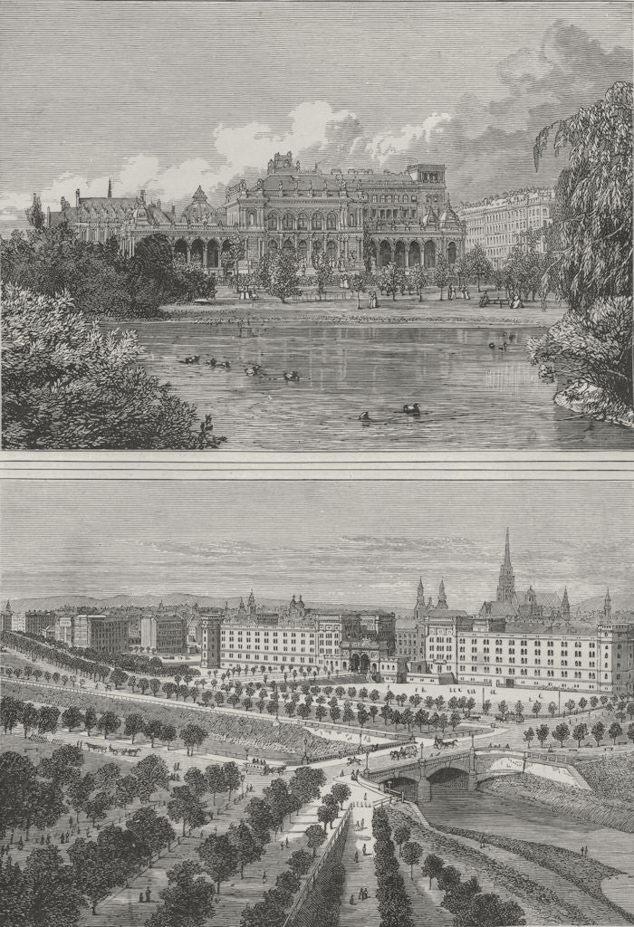 VIENNA. The City Park and the Ring Strasse Boulevard 1882 old antique print